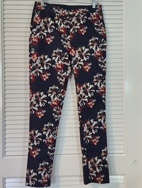 Navy Floral Print Slim Pants